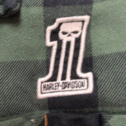 Chemise Harley Davidson flanelle M kaki noir carreaux manches courtes vintage