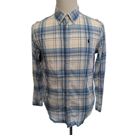 Chemise Ralph Lauren Enfant XL 18-20 Bleu Blanc Shirt Button Down Carreaux