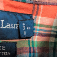 Chemise Ralph Lauren M Carreaux Orange Vert Coton Button Down Neuve Étiquette