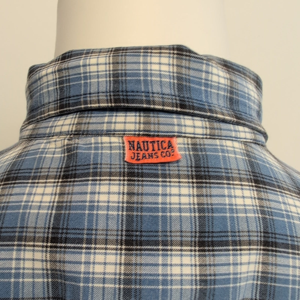 Chemise Nautica Bleu Carreaux 100% Coton Logo Métal Taille L manches courtes
