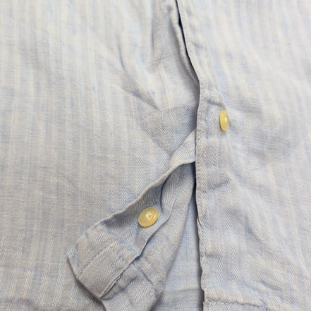 Chemise Claiborne 100% Lin Bleu Rayures Gauffrées Manches courtes Taille L