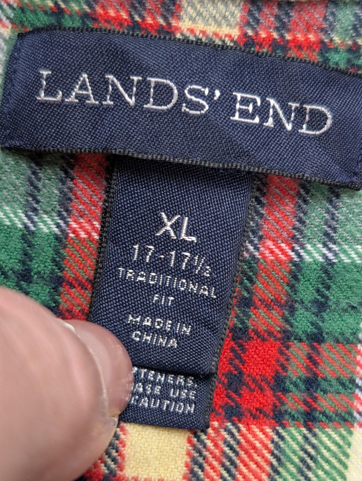 LANDS' END Flanelle Vert Rouge Gris XL Classique EE 100% Coton | 324S