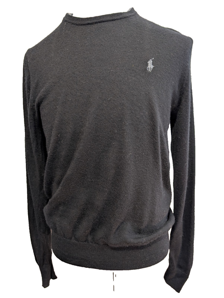 Pull Polo Ralph Lauren Laine Mérinos Noir Col Rond Taille S Logo Gris | 546WSR