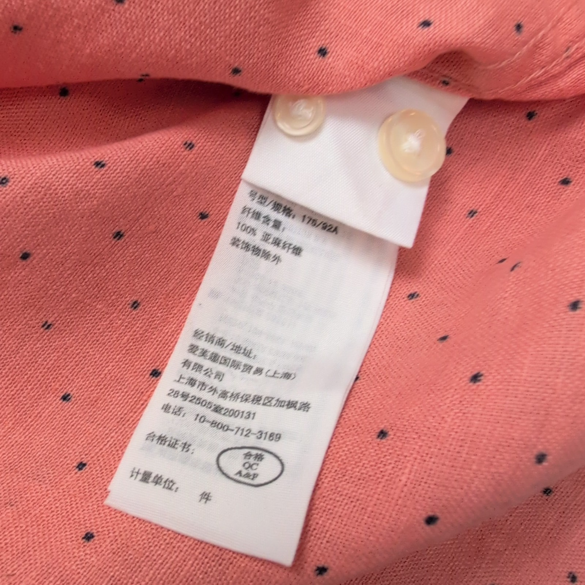 Chemise Abercrombie & Fitch 100% Lin Corail Pois Manches Longues Taille S
