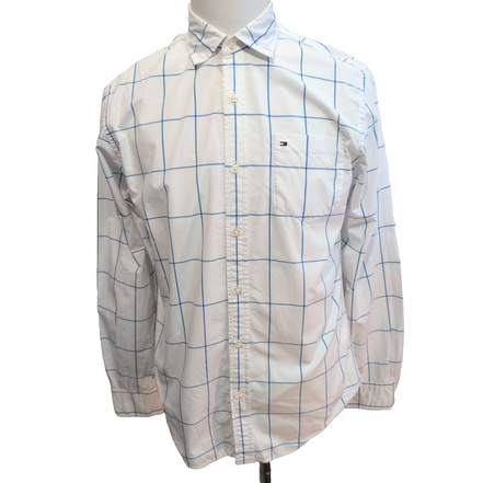 Chemise Tommy Hilfiger blanche à grands carreaux bleus Custom Fit M