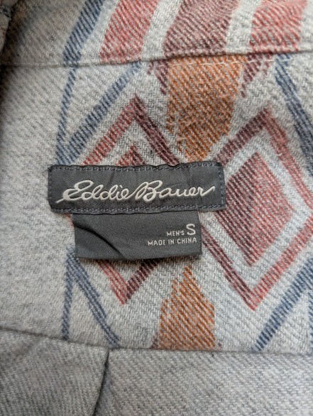 🔥 CHEMISE FLANELLE EDDIE BAUER S (P) MOTIF AZTÈQUE TRIBAL BOUTONS GRAVÉS