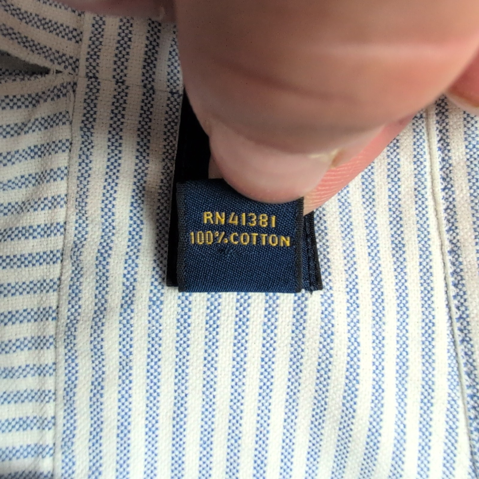 Chemise Ralph Lauren S Oxford Bleu Rayures Logo Marron Coton Poche Classique