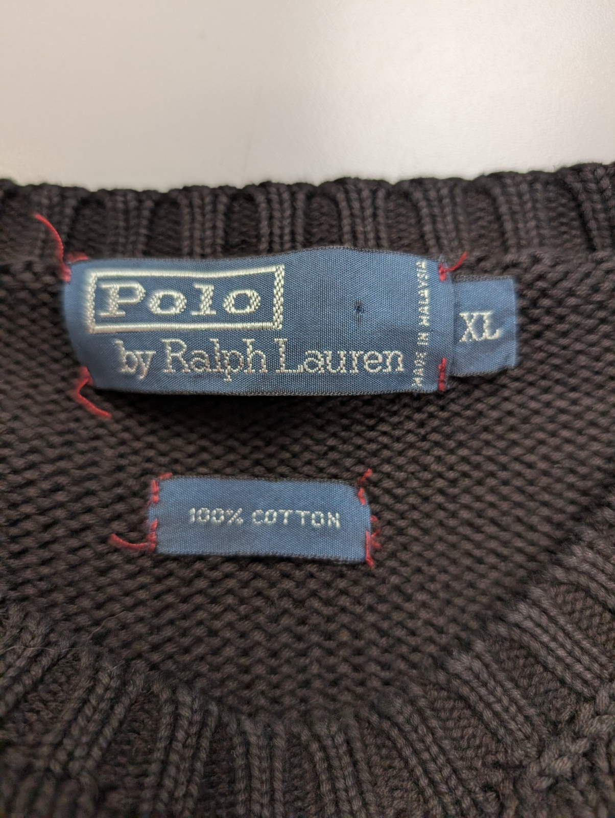 Pull Chaud Polo Ralph Lauren Maille Coton Noir Col Rond Taille XL