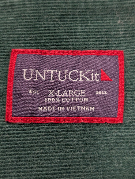 UNTUCKit XL Chemise Velours Côtelé Vert Forêt Coton Coupe Décontractée