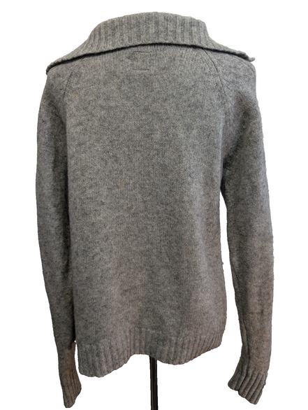 Pull ADIDAS Vintage Col Zippé 80% Laine Gris Logo Brodé Femme Taille L