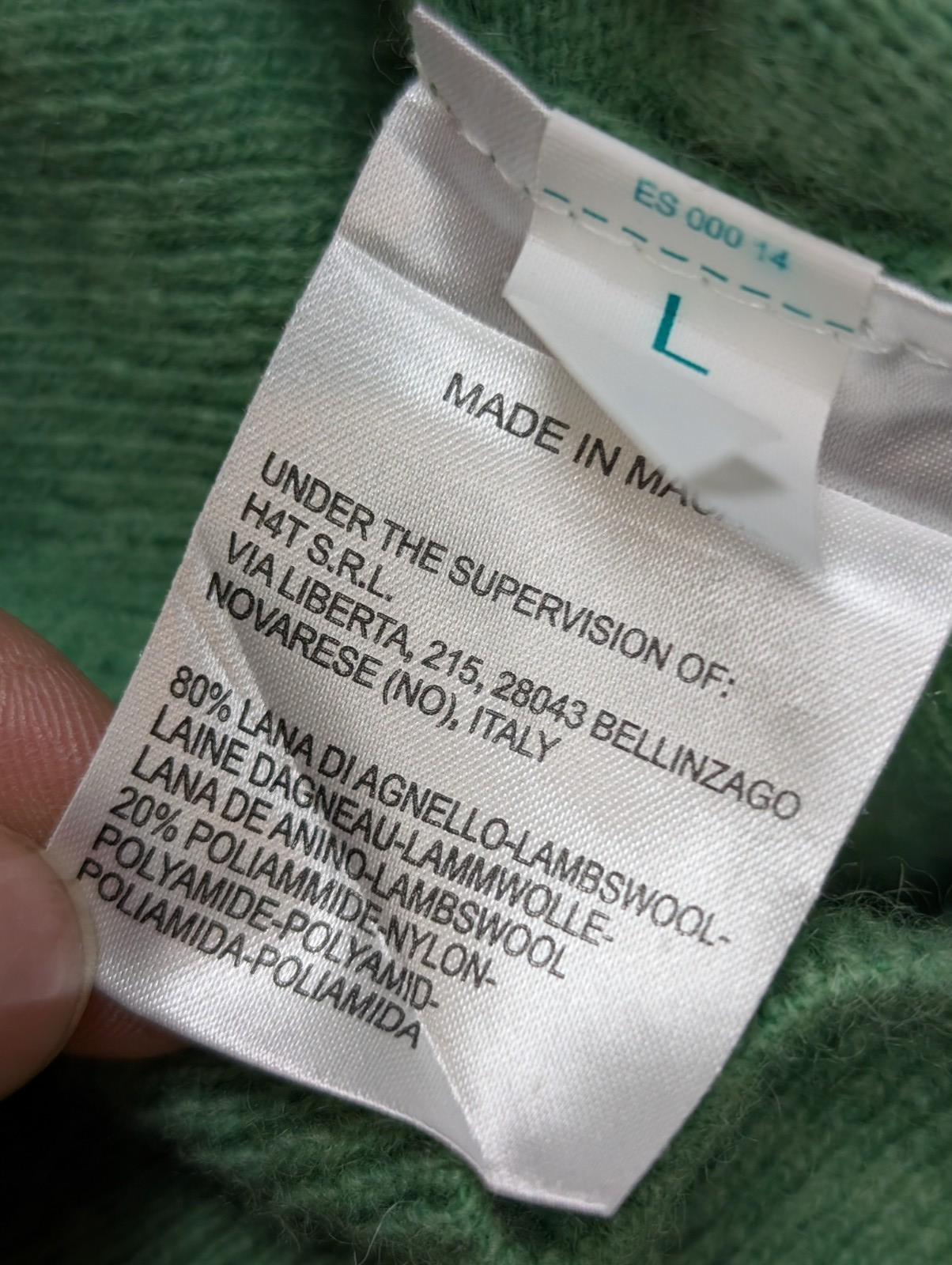 Pull SERGIO TACCHINI Col Roulé 80% Laine d'Agneau Vert Pomme Femme Taille L