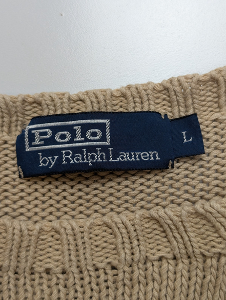 Pull POLO Ralph Lauren Rare - Col rond - 56% Lin / 44% Coton - Beige - Taille L