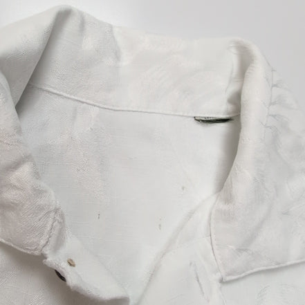 Chemise Hawaïenne Batik Bay S Blanc Feuillage Satiné Boutons Bois