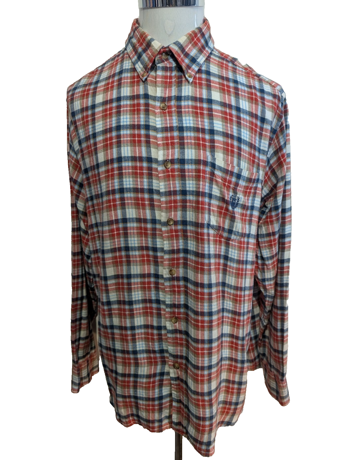 CHAPS Flanelle Rouge Bleu XL Logo Brodé VINTAGE 100% Coton | 310S
