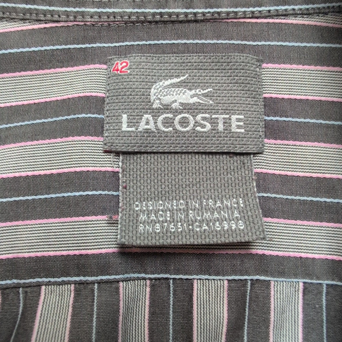 Chemise Lacoste L Rayures Marron Rose Bleu Coton Logo Poche manches longues