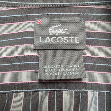 Chemise Lacoste L Rayures Marron Rose Bleu Coton Logo Poche manches longues