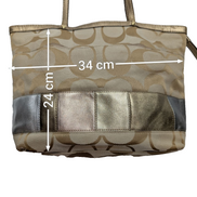 Sac Coach Signature Beige Jacquard Toile Cuir Épaule Cabas