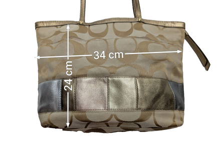 Sac Coach Signature Beige Jacquard Toile Cuir Épaule Cabas
