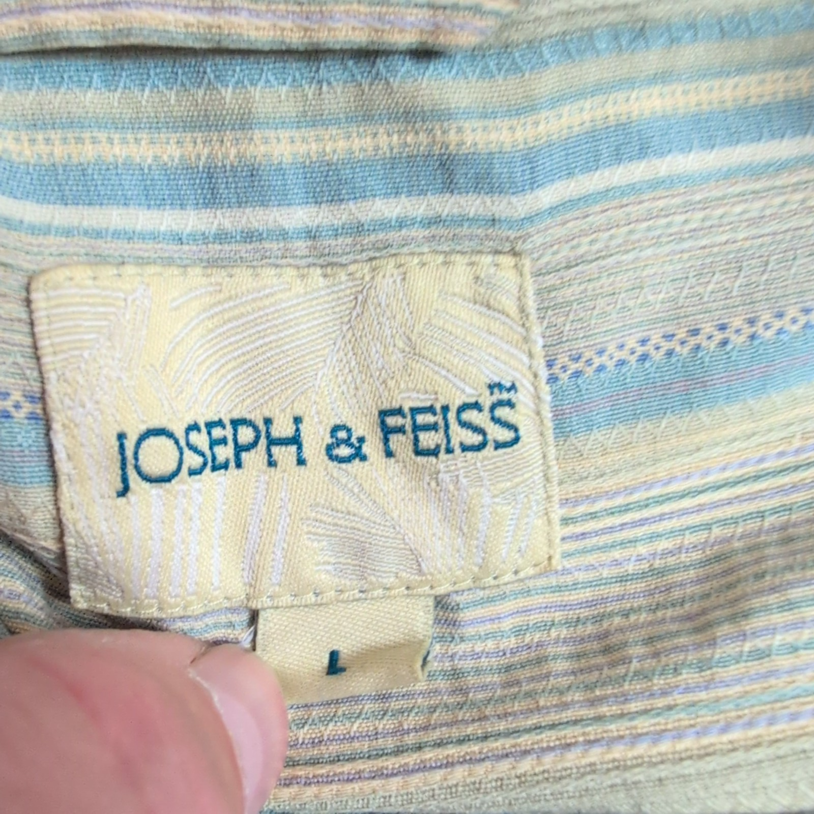 Chemise Hawaïenne Joseph & Feiss Soie Rayures Vert Bleu Boutons Bois L