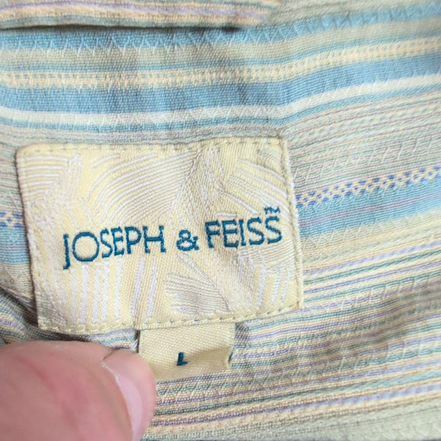 Chemise Hawaïenne Joseph & Feiss Soie Rayures Vert Bleu Boutons Bois L