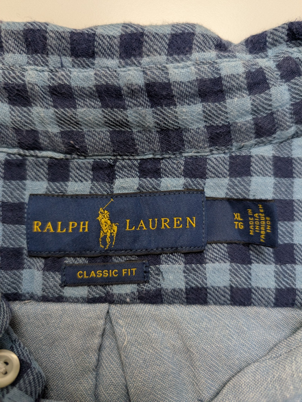 Chemise Polo Ralph Lauren Shirt XL Flanelle Doublée Carreaux Bleu Classic Fit BD