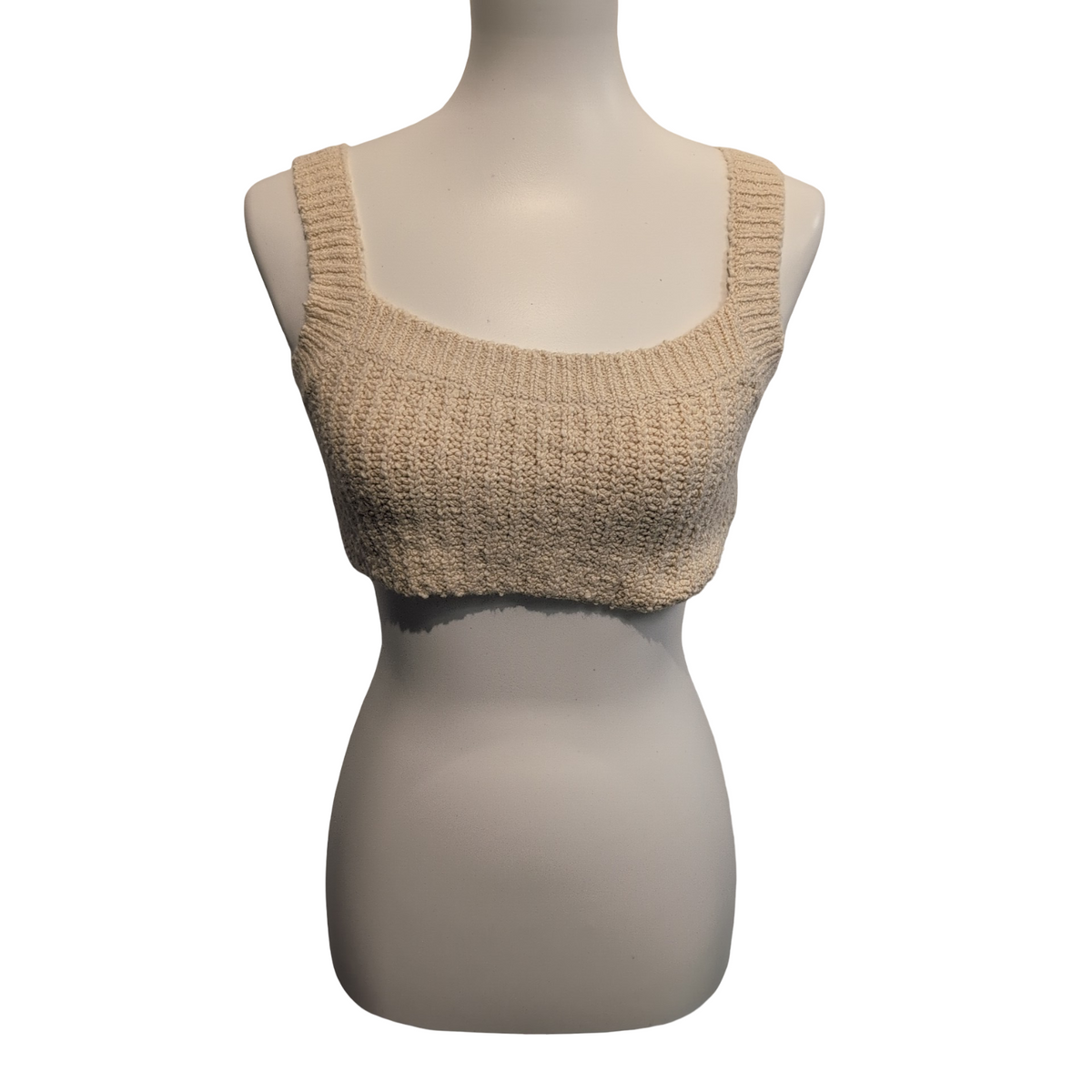 Haut Esprit Femme L Beige Maille Texturée Bretelles Coton Neuf Étiquette