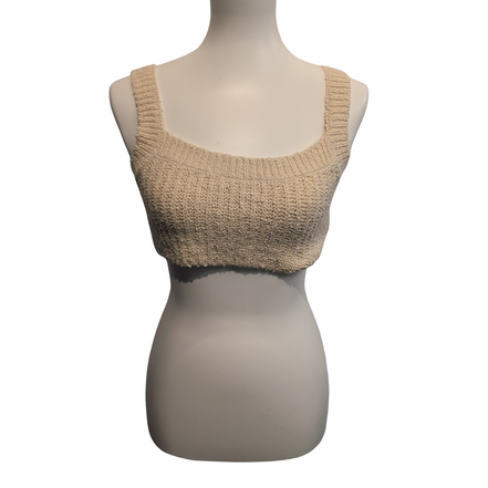 Haut Esprit Femme L Beige Maille Texturée Bretelles Coton Neuf Étiquette