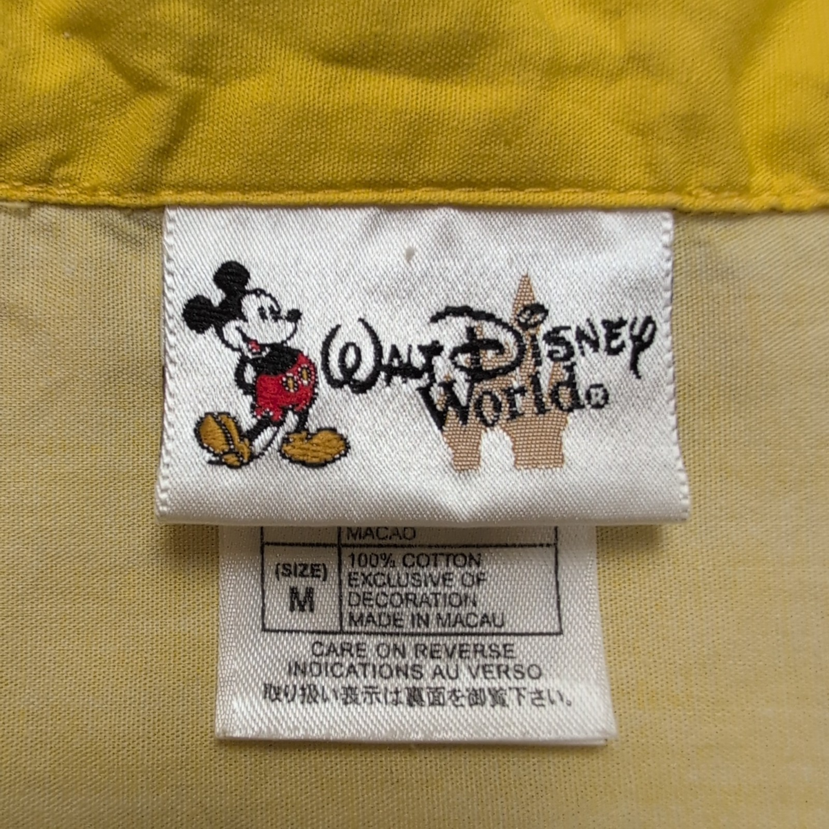Chemise Hawaïenne Walt Disney World M Mickey 100% Coton Jaune Orange