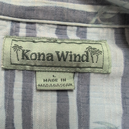 Chemise Hawaïenne Kona Wind L Rayures Bleu Rayonne Coton Madagascar