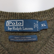 Pull POLO RALPH LAUREN 100% Laine Kaki Logo Marron Taille XL Excellent État