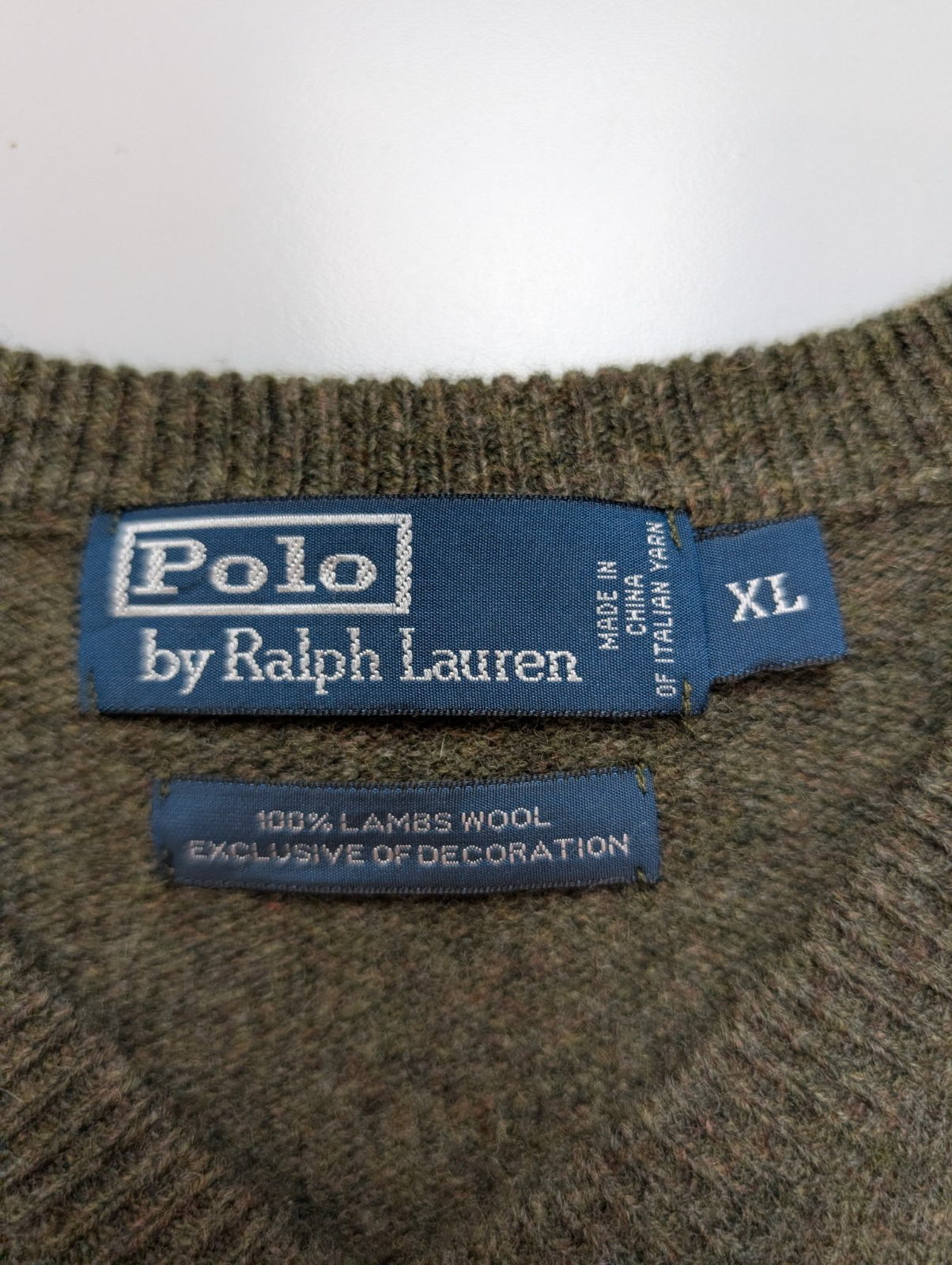 Pull POLO RALPH LAUREN 100% Laine Kaki Logo Marron Taille XL Excellent État