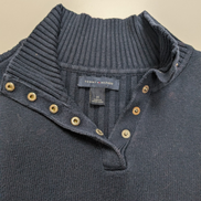 Pull Tommy Hilfiger Femme Rare Col Montant à Pressions - Marine & Blanc M