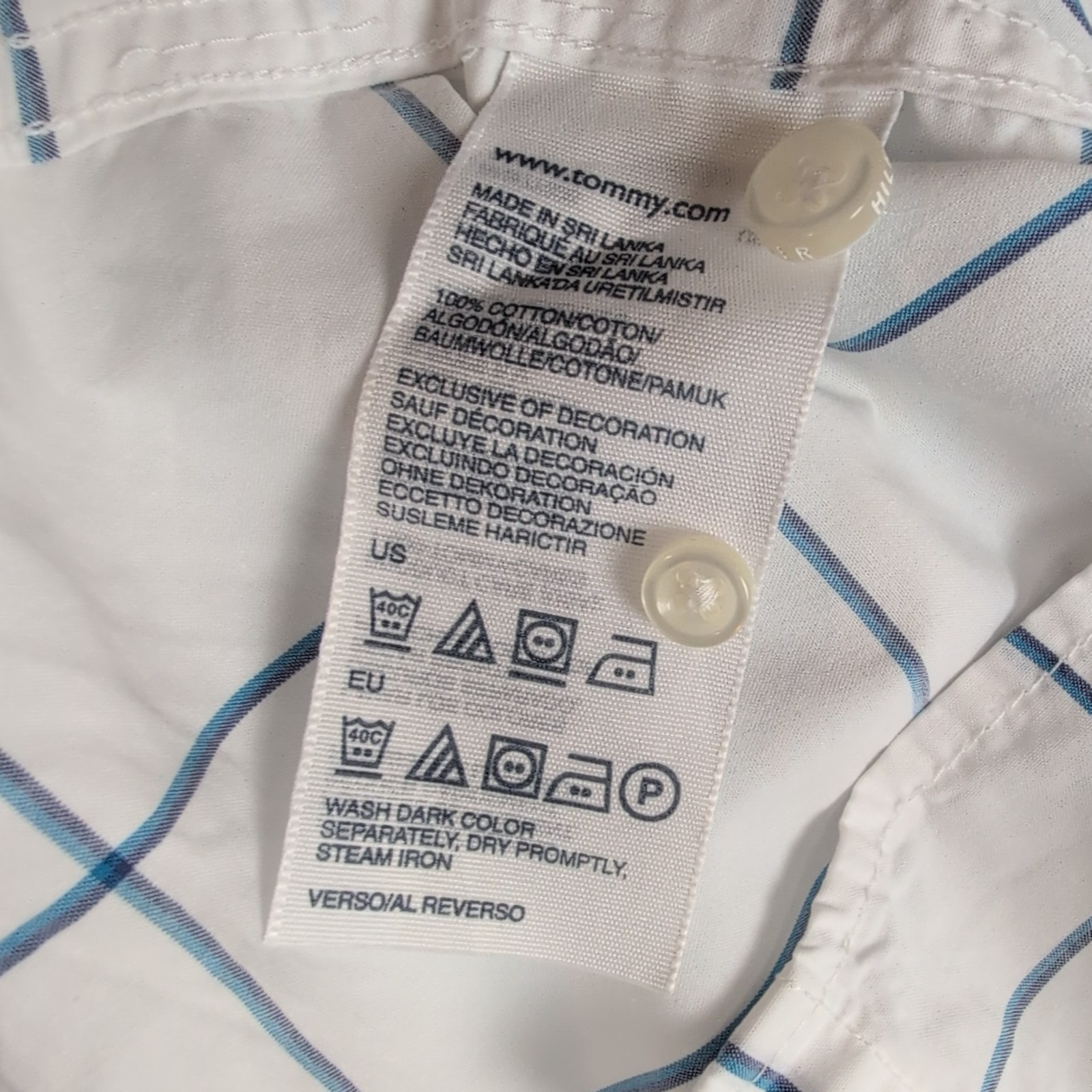 Chemise Tommy Hilfiger blanche à grands carreaux bleus Custom Fit M