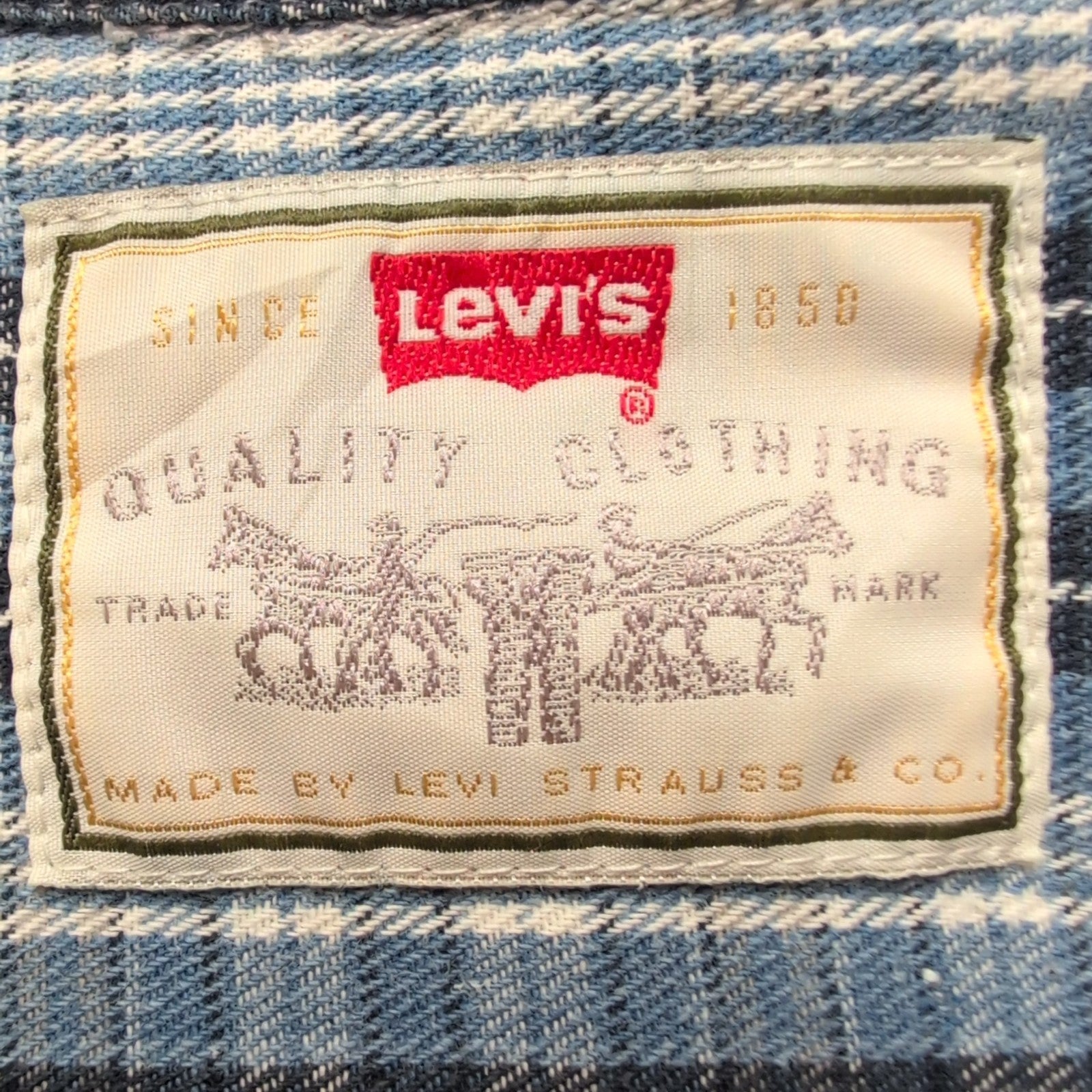 Chemise LEVI'S Homme XXL/3XL Bleue à Carreaux Boutons Métal Modèle Rare
