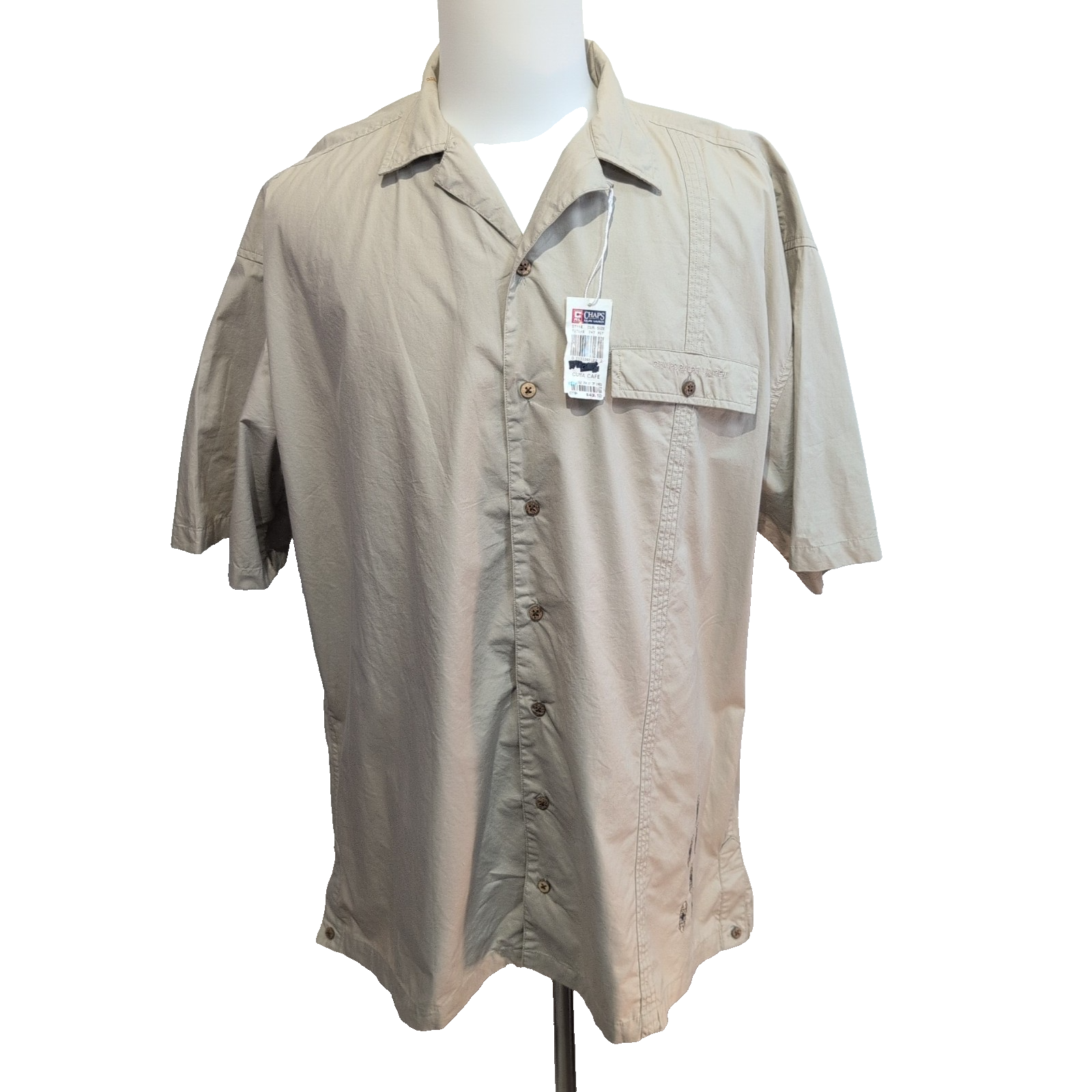Chemise Chaps Ralph Lauren Manches Courtes Crème Coton Cuba Café Taille XLT