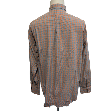 Chemise Ralph Lauren L Orange Carreaux Logo Bleu Manches Longues