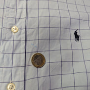 Chemise Polo Ralph Lauren Shirt XXL Carreaux Bleu Clair Blanc Col Classique