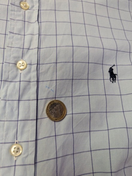 Chemise Polo Ralph Lauren Shirt XXL Carreaux Bleu Clair Blanc Col Classique