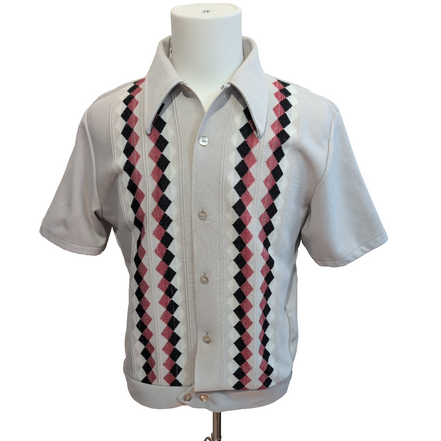 Chemise Maxino USA Vintage Grise Motif Losanges Manches Courtes L XL