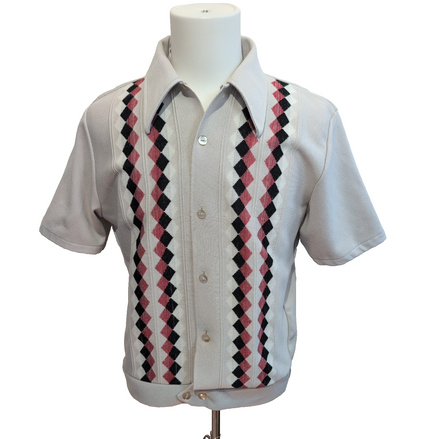 Chemise Maxino USA Vintage Grise Motif Losanges Manches Courtes L XL