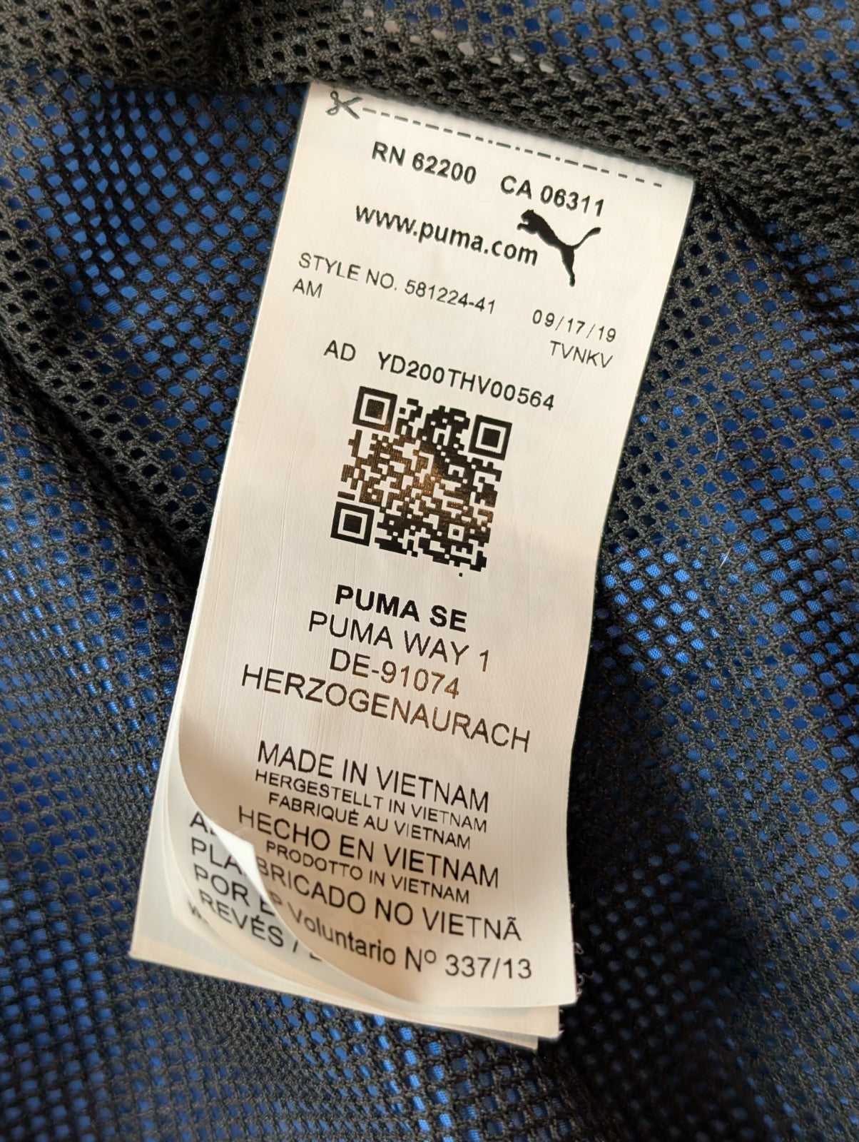 Coupe-Vent Puma XXL Bleu Électrique Vif Veste Sport à Capuche Filet