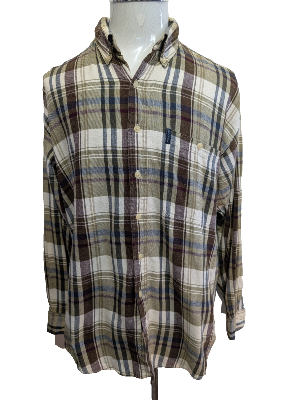 🌲 Chemise CHAPS Ralph Lauren  L Flanelle Carreaux Kaki Bordeaux Coton |307S