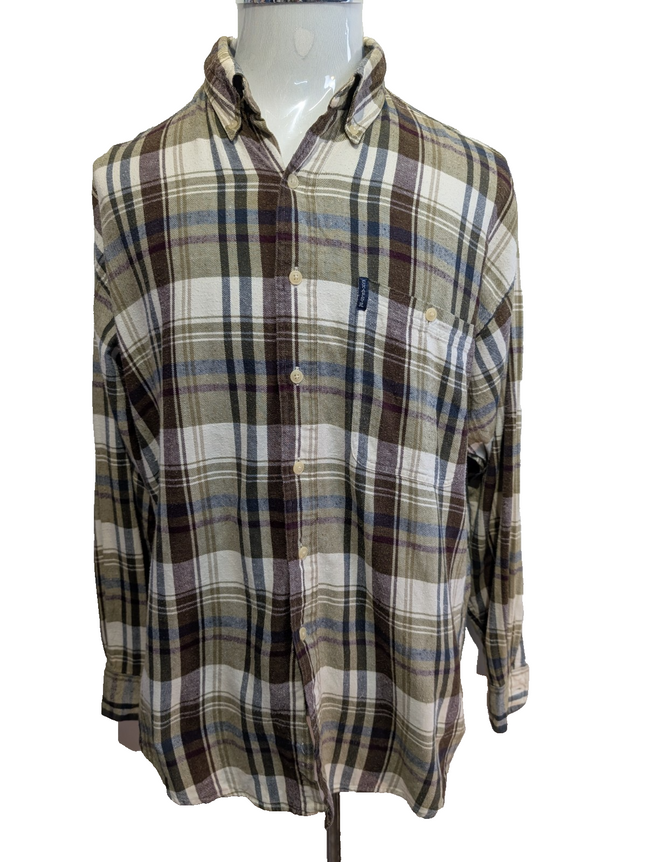 🌲 Chemise CHAPS Ralph Lauren  L Flanelle Carreaux Kaki Bordeaux Coton |307S