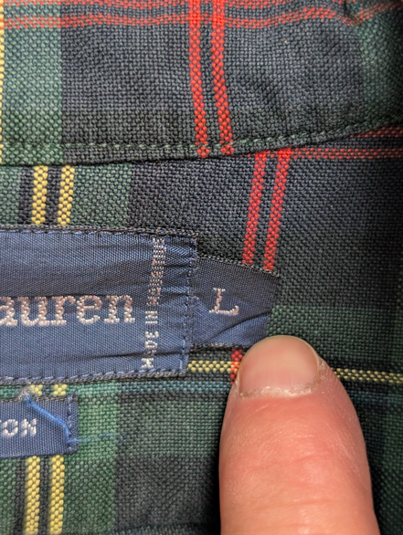 Chemise Polo Ralph Lauren Shirt XL Tartan Vert Rouge Écusson Polo Club Button