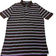 Polo manches courtes Polo Ralph Lauren L marron rayures vert mauve logo bleu