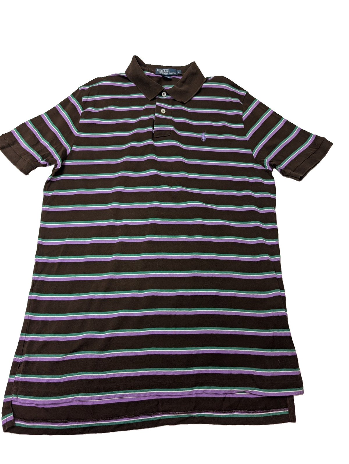 Polo manches courtes Polo Ralph Lauren L marron rayures vert mauve logo bleu