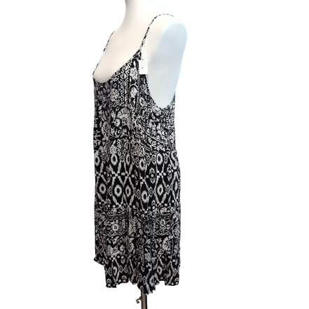 Robe d'été Femme Bohème Noir Blanc Motif Ethnique Floral Bretelles M