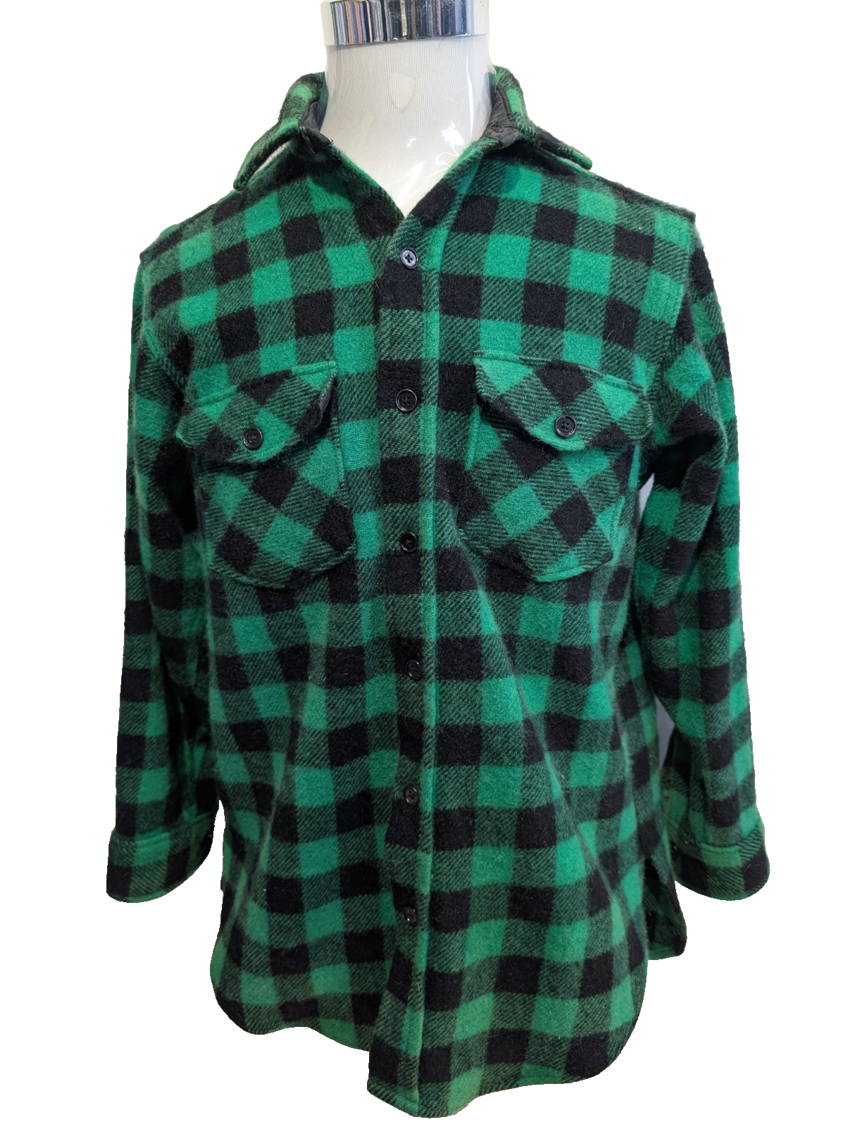 Chemise VESTE Laine L.L.BEAN VINTAGE L USA Bûcheron VERT NOIR Wool |285S