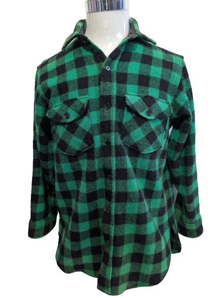 Chemise VESTE Laine L.L.BEAN VINTAGE L USA Bûcheron VERT NOIR Wool |285S
