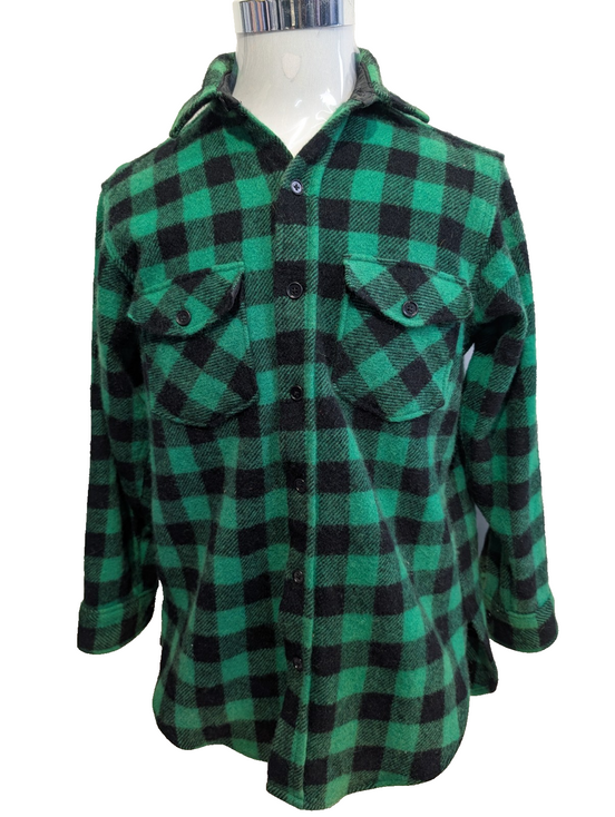 Chemise VESTE Laine L.L.BEAN VINTAGE L USA Bûcheron VERT NOIR Wool |285S